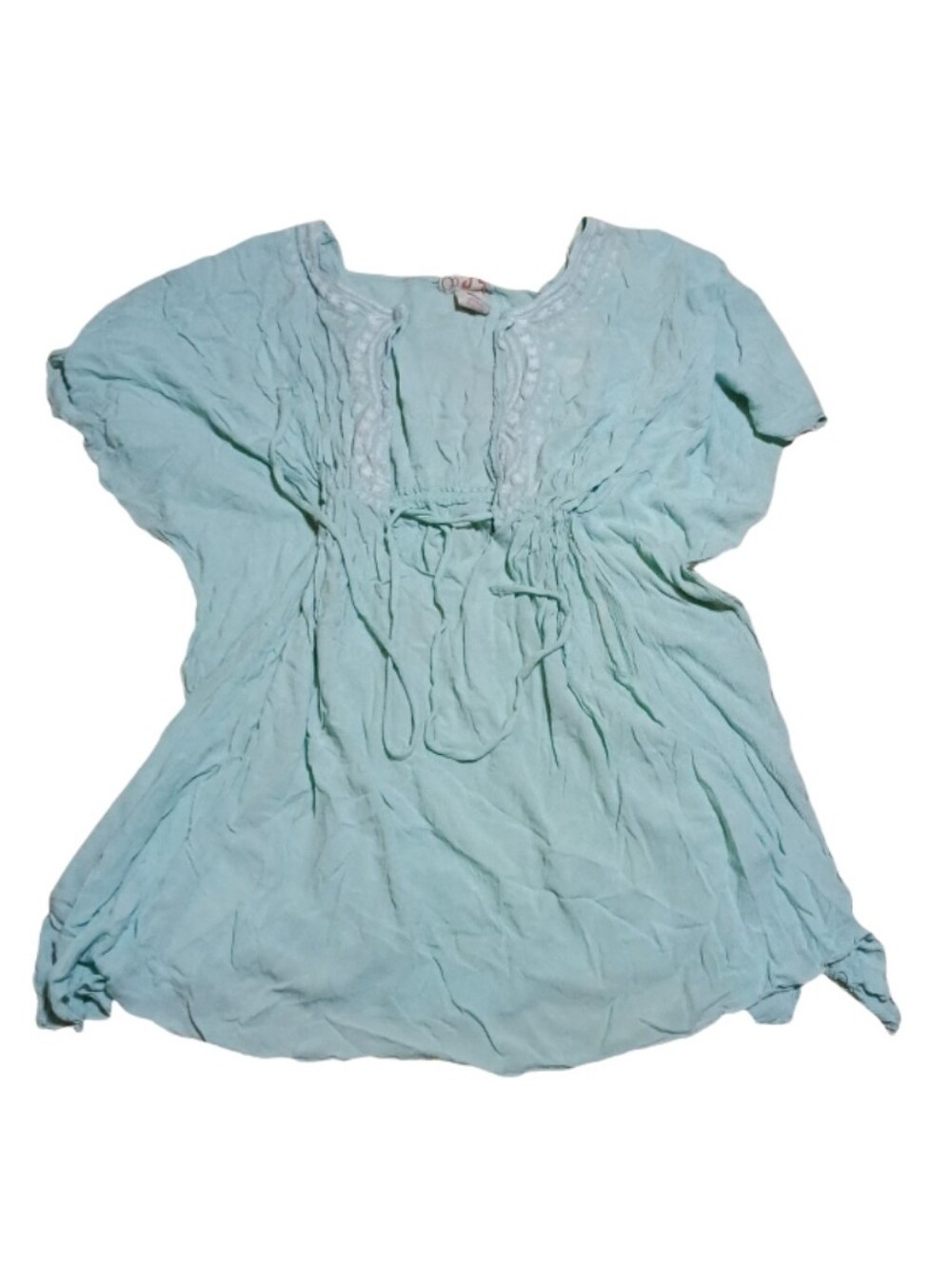 OP Light Blue Women's Peasant Tunic with Tie Front